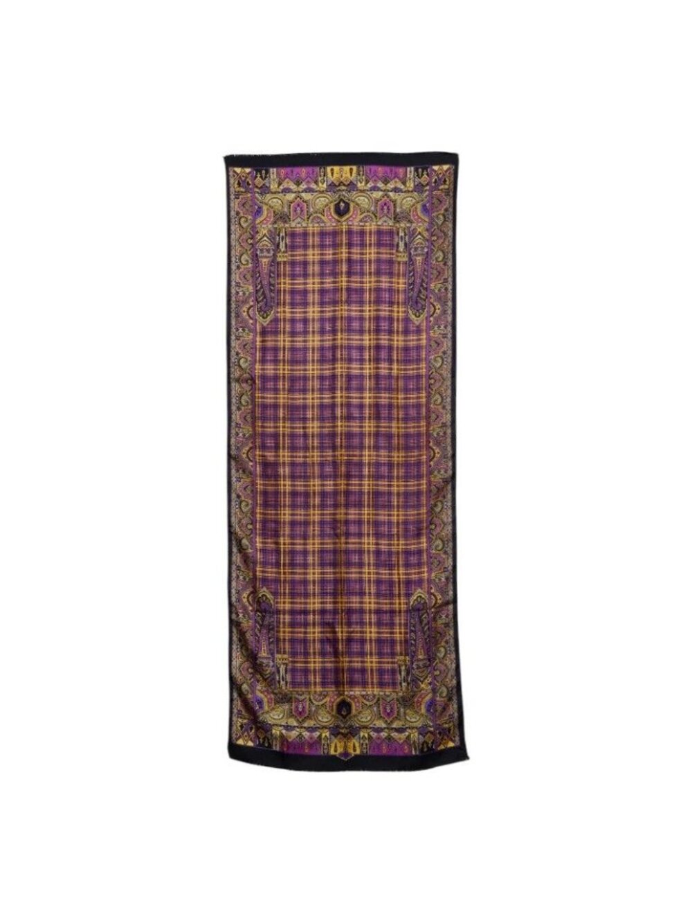 Versace Check Scarf Shawl Purple Multicolor Silk